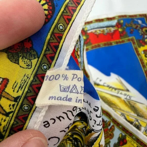 Vintage Italy Sicily Souvenir Scarf Blue Map Print Travel Tourist Square 25" - Picture 4 of 5